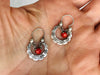 Guatemalan Earrings Hoops. Sterling Silver & Coral. Mayan.