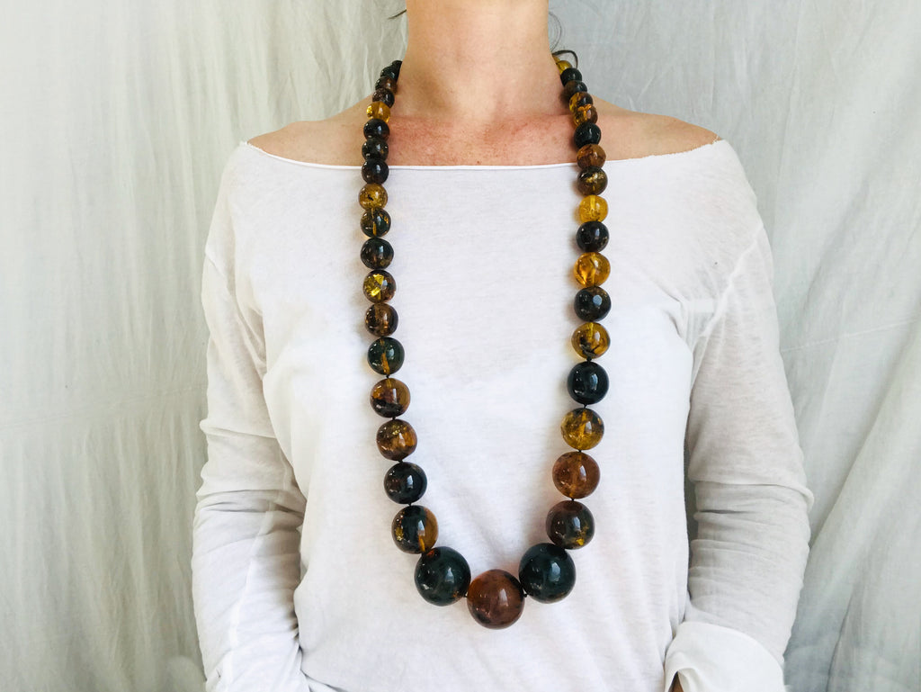 Long Graduated Amber Baroque Necklace. Graduated Sphere. Mexican Amber. - Aadya Bazaar