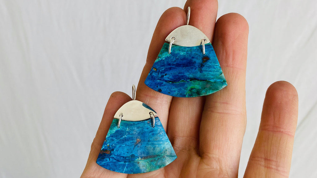Chrysocolla and Sterling Silver Earrings. 0217.
