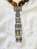 Monte Alban Pendant on Amber Necklace. Sterling Silver. Mexico. - Aadya Bazaar