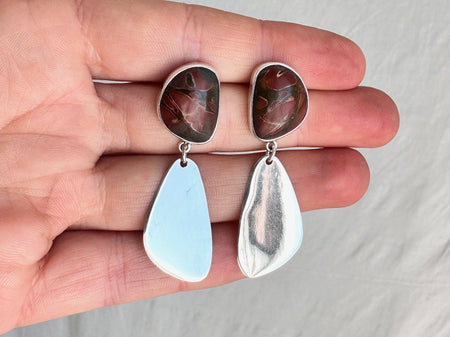 Jasper Earrings & Silver Drop. Sterling Silver. 1332