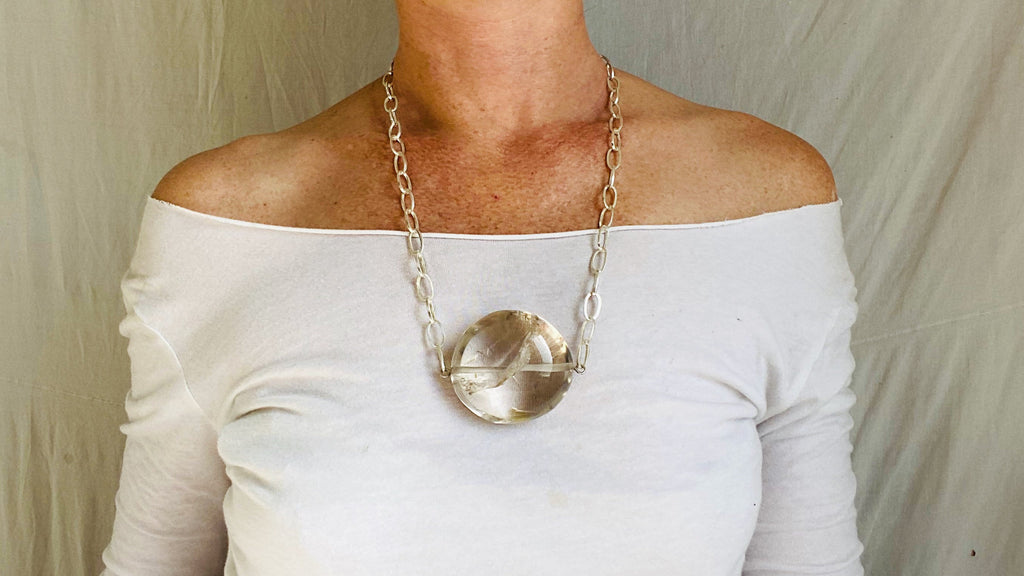 Huge Natural Quartz & Silver Pendant Necklace. Atelier Aadya. Medicine Necklace.