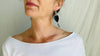 Onyx Heart Earrings. Monte Alban Bells Sterling Silver.