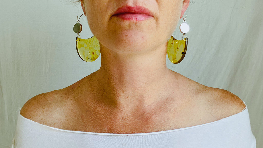 Large Amber Earrings. Sterling Silver Ear Wire. 0318