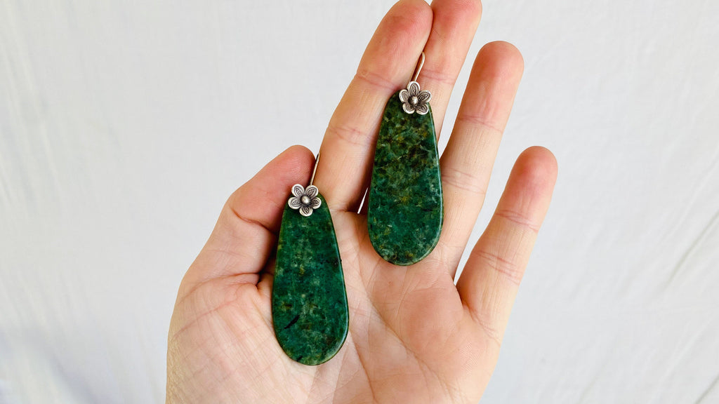 Guatemalan Jade Earrings. Sterling Silver - Aadya Bazaar