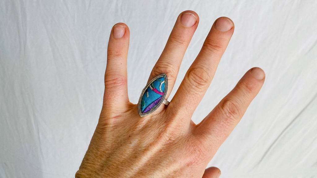 Hmong Silk Embroidered Ring. Adjustable