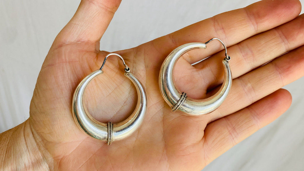 Elegant Hoop Earrings. Wide. Sterling Silver. India