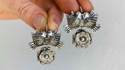 Taxco Love Bird Earrings. Sterling Silver. Mexico. Frida Kahlo