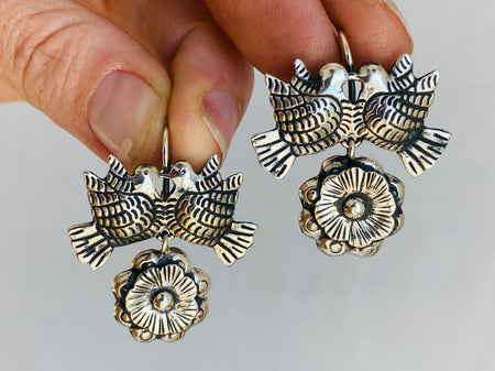 Taxco Love Bird Earrings. Sterling Silver. Mexico. Frida Kahlo