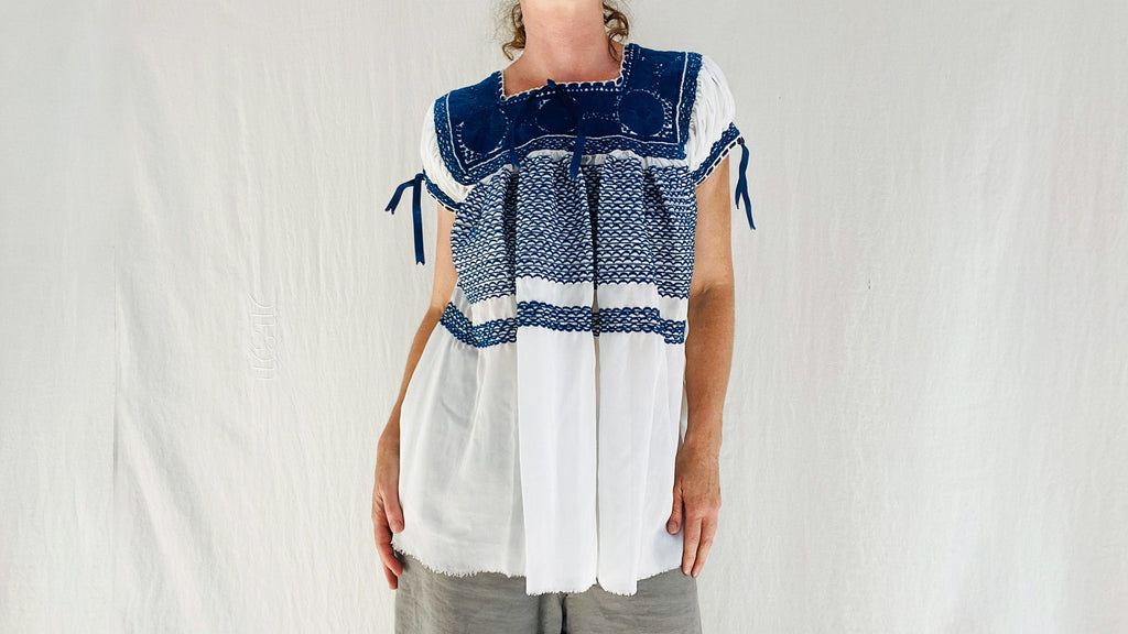 Hand-Embroidered Aguacatenango Blouse. Chiffon. - Aadya Bazaar