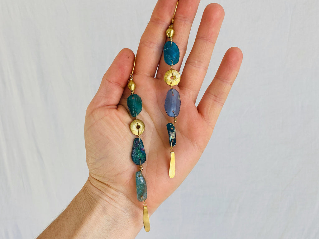 Ancient Roman Glass & Brass Earrings. - Aadya Bazaar