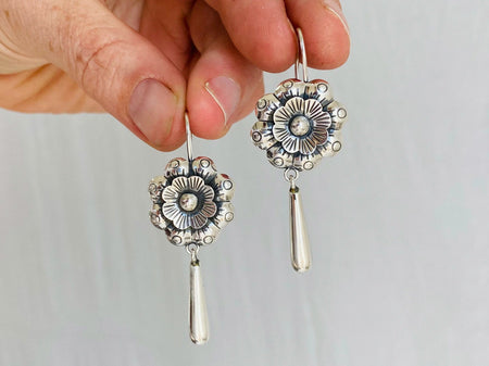 Taxco Flower Earrings. Sterling Silver. Mexico. Frida Kahlo - Aadya Bazaar