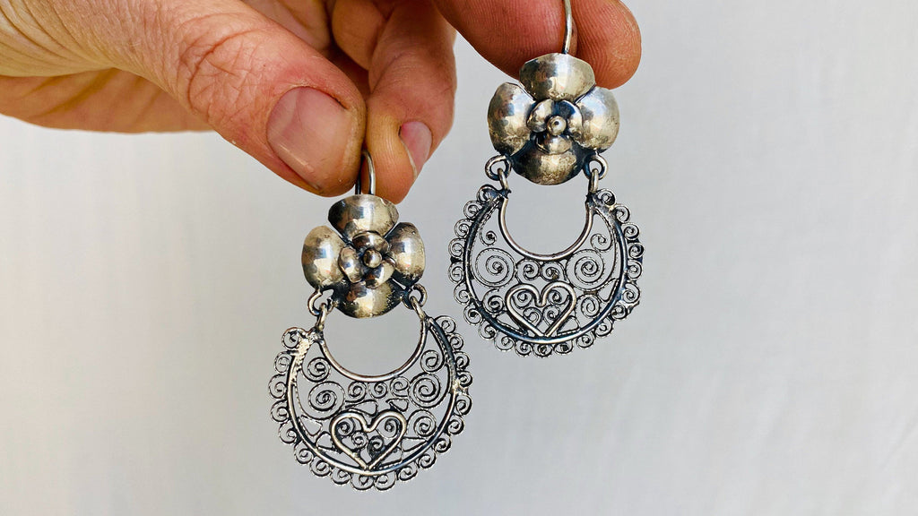 Vintage Filigree Earrings. Arracadas. Mexico. Frida Kahlo
