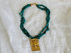 Monte Alban Pendant on Turquoise Necklace. Gold Plated Silver. Mexico. Frida Kahlo