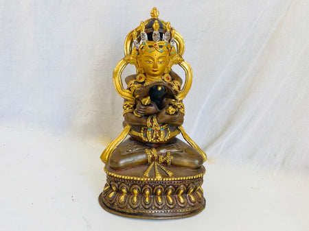Gold Plated Nepalese Yab Yum Statue of Vajrasatva Embracing Shakti. Copper