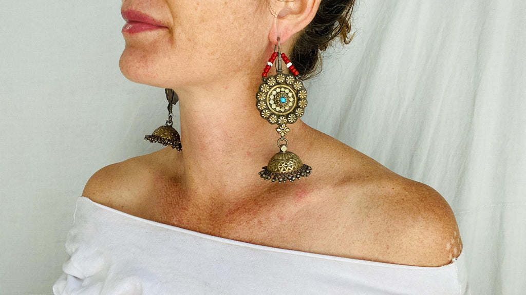 Antique Goldwashed Afghan Jumkha Earrings.