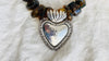 Amber Beaded Necklace, Milagro Sacred Heart Pendant. Sterling Silver.