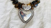 Amber Beaded Necklace, Milagro Sacred Heart Pendant. Sterling Silver.