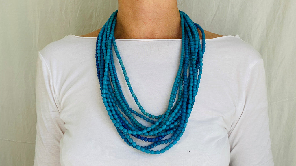 Vintage African Multi Strand Necklace. Ghana. Blues.