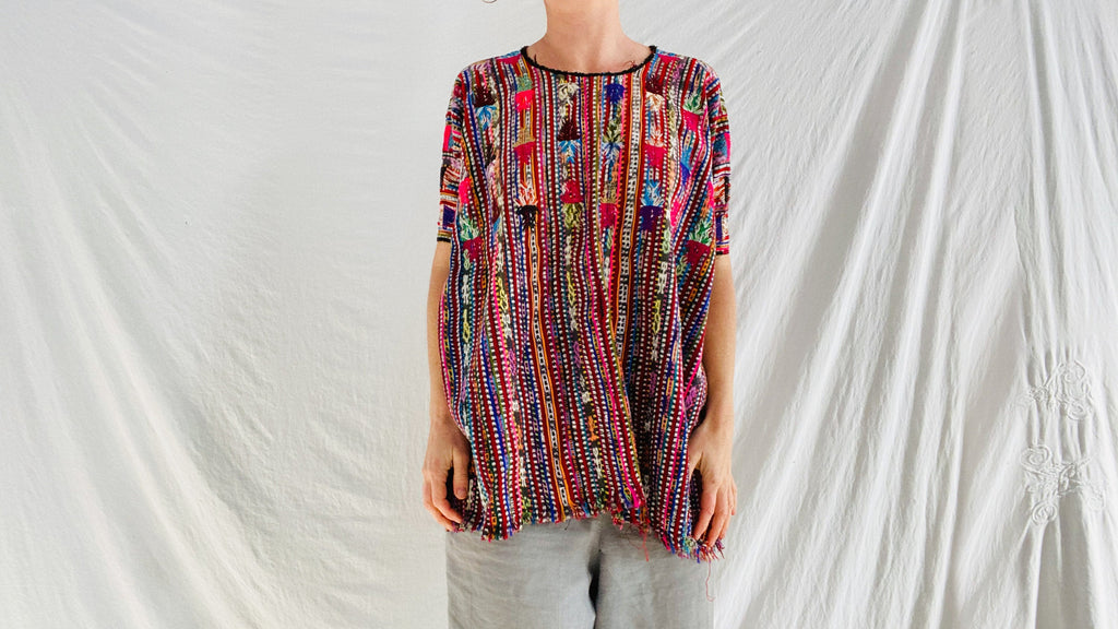 Vintage Solola Guatemalan Huipil Blouse. Hand-Woven & Embroidered
