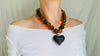 Amber Beaded Necklace, Barro Negro Heart Pendant. Chunky - Aadya Bazaar