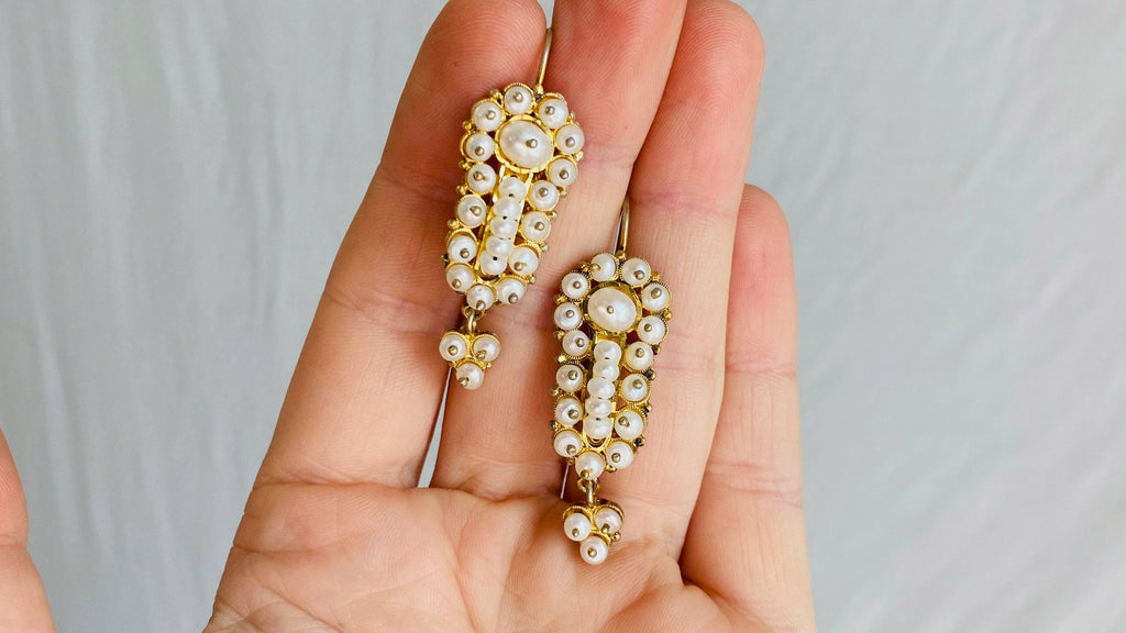 Oaxacan Gold Filigree Earrings. Pearls. Mexico. Frida Kahlo