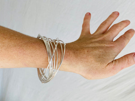Sterling Silver Multi-Bangles Bracelet. Thailand - Aadya Bazaar