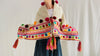 Wool Pompom Shawl. Embroidered & Tassels. Mayan. Chamula. Mexico. 0161