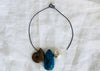 Blue Apatite, Ammonite, Crystal and Silver Pendant Necklace.