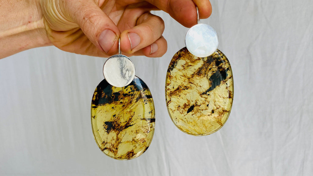 Large Amber Drop Earrings. Sterling Silver Ear Wire