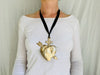 Cast Milagro Necklace. Sacred Heart. Silk Satin Ribbon. - Aadya Bazaar