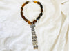 Monte Alban Pendant on Amber Necklace. Sterling Silver. Mexico. - Aadya Bazaar