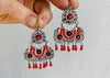 Vintage Oaxacan Filigree & Coral Earrings Hoops. Sterling Silver. Mexico. Frida Kahlo
