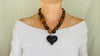 Amber Beaded Choker Necklace, Barro Negro Heart Pendant. Mexican Amber. Chunky