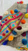 Wool Pompom Shawl. Embroidered & Tassels. Mayan. Chamula. Mexico
