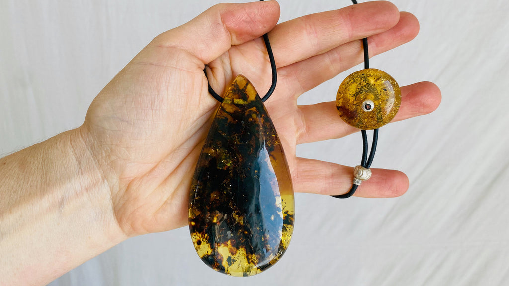 Large Amber Pendant on a Leather Cord