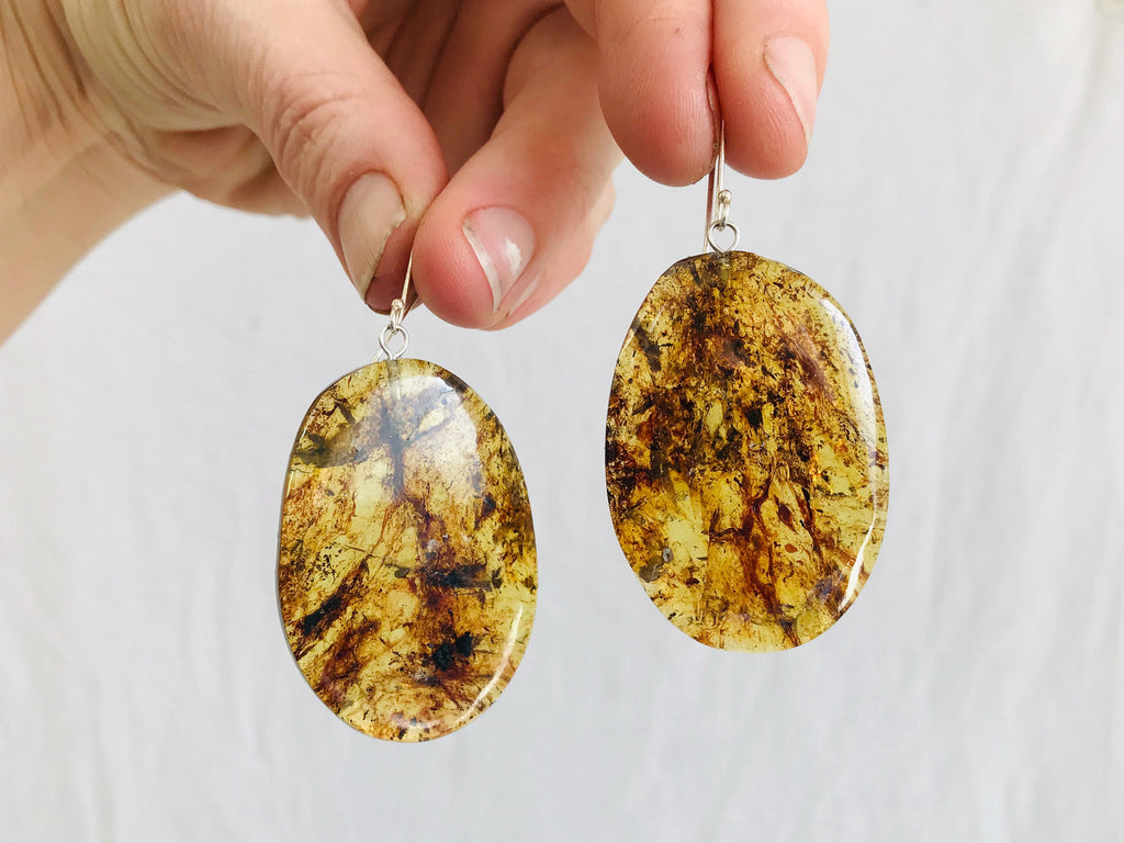 Large Amber Earrings with Sterling Silver Ear Wire