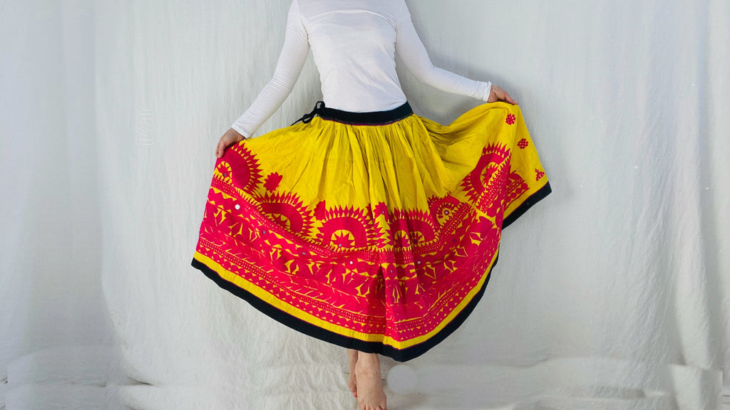 Vintage Banjara Embroidered Drawstring Skirt.