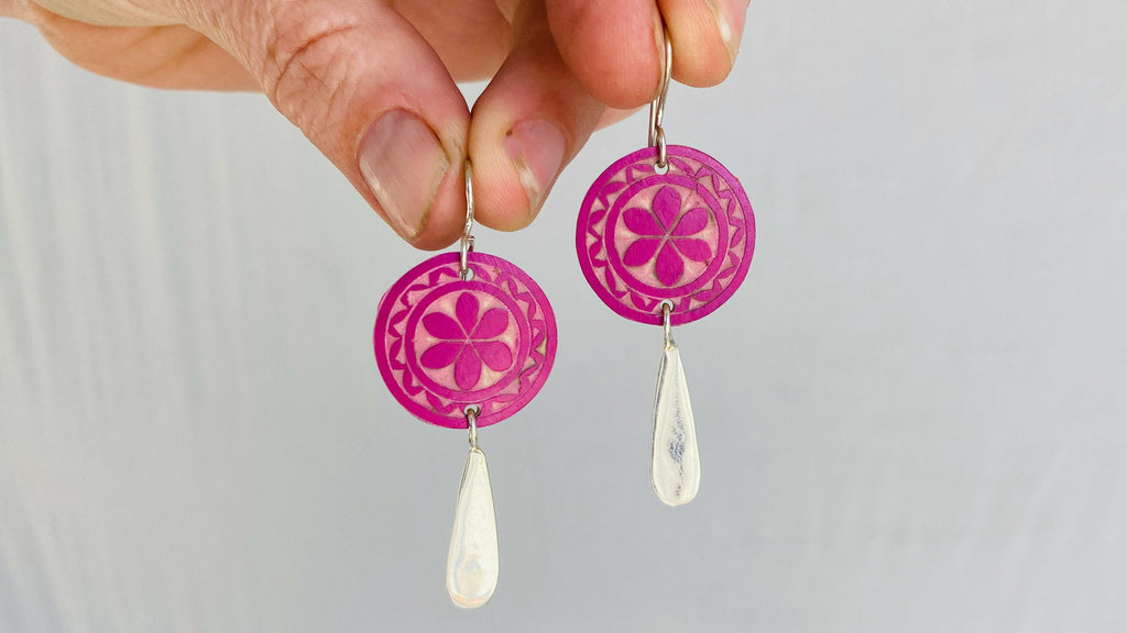 Carved Gourd and Sterling Silver Earrings.