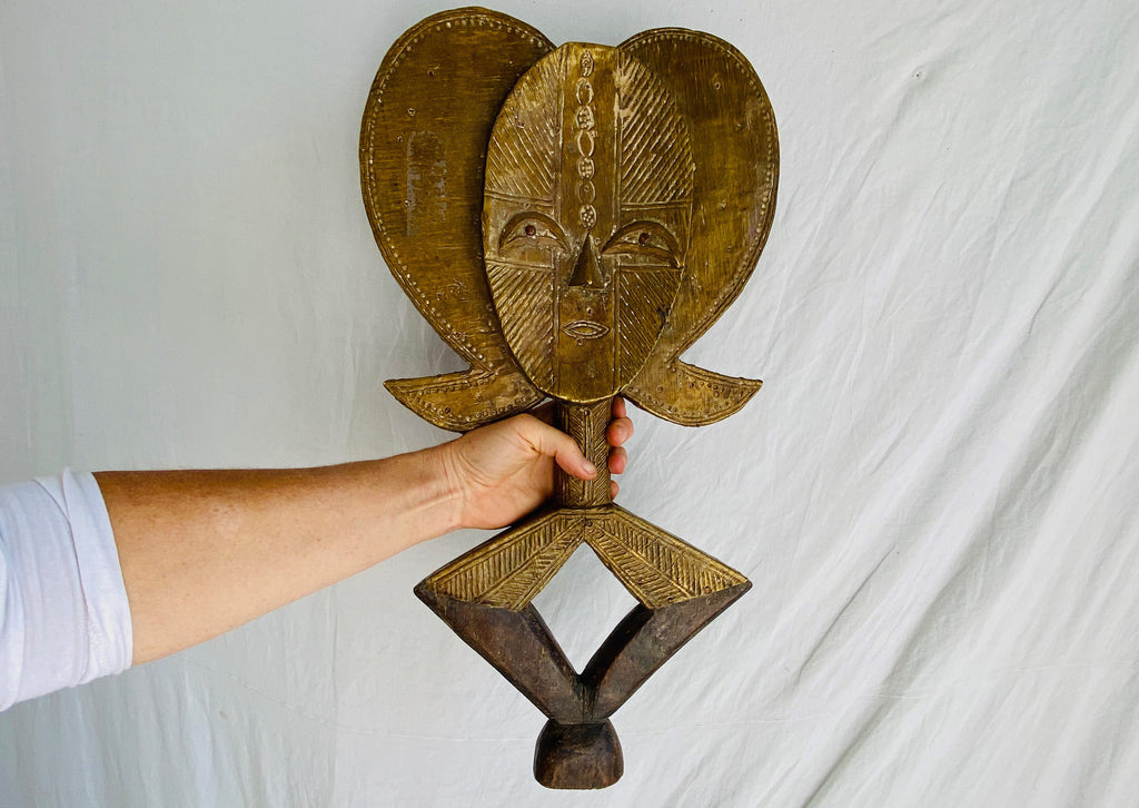 Bakota Relic. African Art. Brass & Wood Female Sculpture.