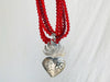 Mexican Sacred Heart Necklace. Antique Glass & Sterling Silver