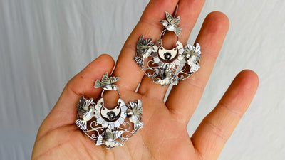 Taxco Silver Bird Earrings. Sterling Silver. Mexico. Frida Kahlo