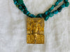 Monte Alban Pendant on Turquoise Necklace. Gold Plated Silver. Mexico. Frida Kahlo - Aadya Bazaar