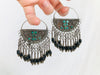 Vintage Uzbek Bukhara Earrings. Silver & Turquoise. Long Dangles - Aadya Bazaar