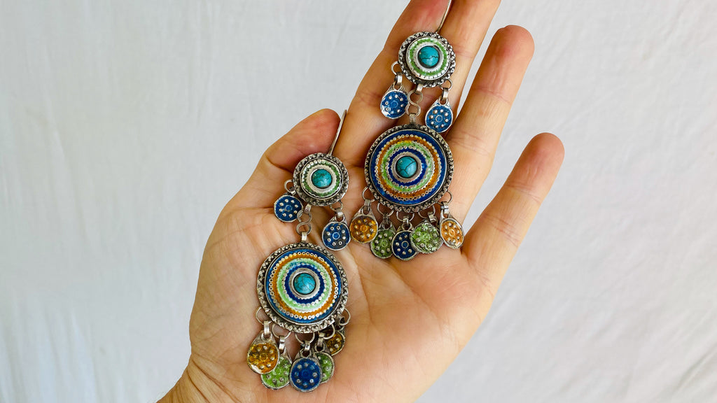 Vintage Uzbek Enamel Earrings. Bukhari. Sterling Silver. 0477