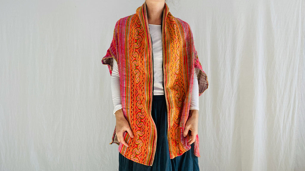 Vintage Hmong Wrap Shrug. Embroidered, Applique. Repurposed