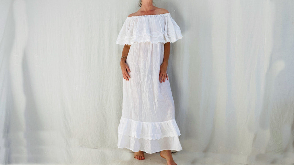 Mexican Gauze Maxi Dress. White Gauze. Mexican Gauze Maxi Dress. White Gauze.