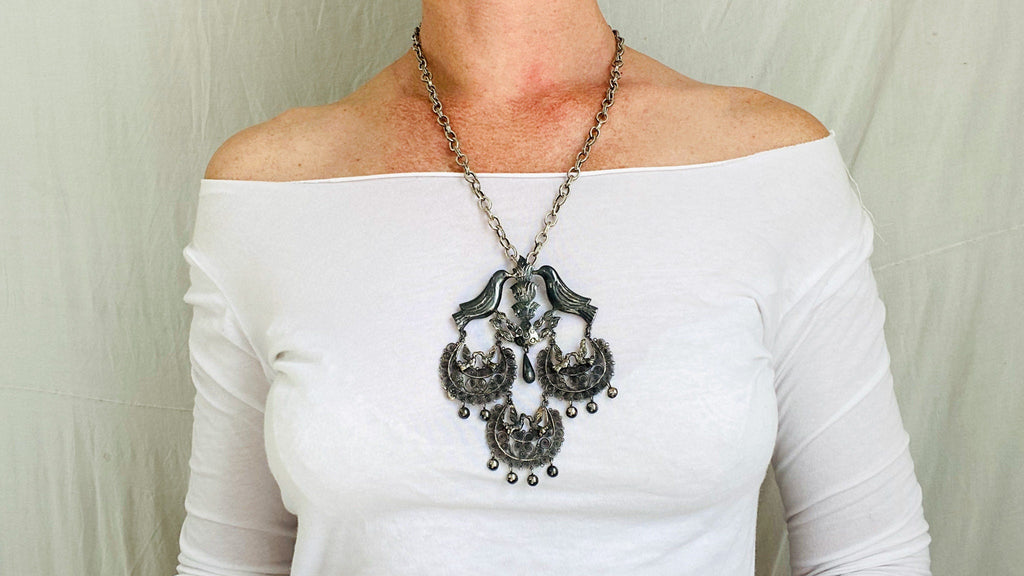 Birds Filigree Pendants Necklace. Mexico. Sterling Silver.