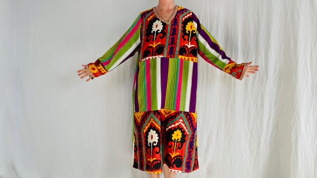Vintage Tajik Suzani Silk Embroidered Tunic. L