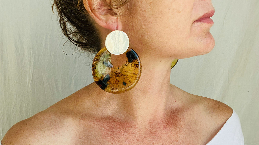 Large Amber Drop Earrings. Sterling Silver Ear Wire - Aadya Bazaar